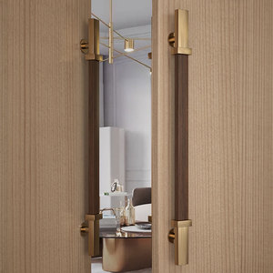 黑桃木色玻璃门拉手极简高档大门拉手实木皮革酒店别墅推拉门把手