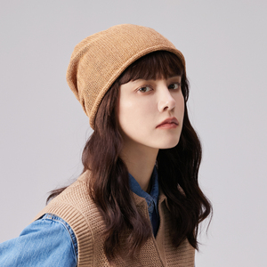 夏季薄款堆堆帽女士韩国潮牌卡其色包头帽子轻盈透气亚麻卷边冷帽