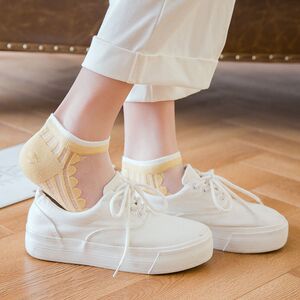 小白鞋袜子搭配女夏季薄款船袜花边隐形袜浅口网红款透气网面丝袜