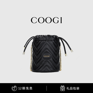 COOGI奢侈品牌纯色单肩斜挎包欧美时尚百搭女包缩口小众小水桶包X