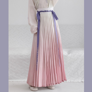 【青茑裳】锁柳纹百迭裙原创宋制汉服一片式齐腰下裙百褶裙渐变色