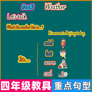 小学英语教具公开课人教版四年级下册重点句子板书黑板单词汇卡片