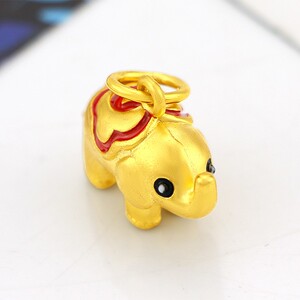 周大福星新款999黄金项链女时尚吉祥转运24k金珐琅3d立体小象吊坠