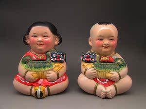 [咖啡]70年代 文革时期 老无锡 老惠山泥人 阿福阿喜 存钱罐 日