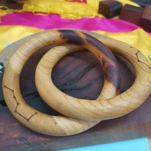 雷击桃木乾坤圈一体雕刻无拼接野生山桃雷劈老料道家法器阴阳镯