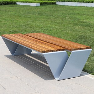 广场休闲座椅公园椅户外长椅不锈钢防腐塑实木长条凳铁艺公园商城