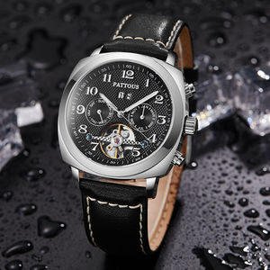 百陀士(pattous)手表男机械表全自动机械表时尚防水镂空皮带方形.