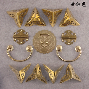 老式铜箱扣搭仿古中式箱子五金铜配件纯铜套件拉手包角木箱用把手
