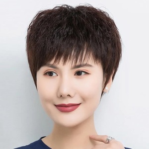 假发女士短发中老年头套真发发套全真自然玉米烫真人发丝妈妈50岁