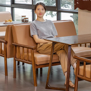 咖啡厅桌椅组合酒吧清吧商用实木工业风美式餐厅复古沙发休闲卡座