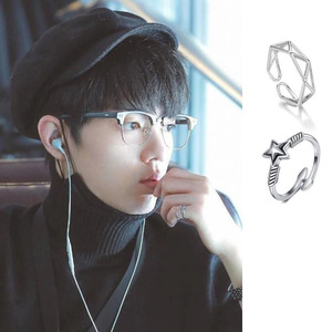 肖战同款戒指饰品王一博明星镀银女尾戒开口设计感简约星星