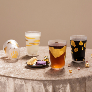 aderia日本进口猫爪杯可爱牛奶杯黄金猫脚杯玻璃杯子咖啡杯礼盒装