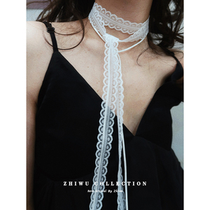 法国进口LV适用春夏锁骨颈带叠穿层次感设计蕾丝飘带细窄长条丝巾