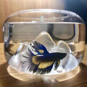 鱼缸轻奢鱼缸北欧创意玻璃客厅办公室小型装饰摆件迷你微景观斗鱼