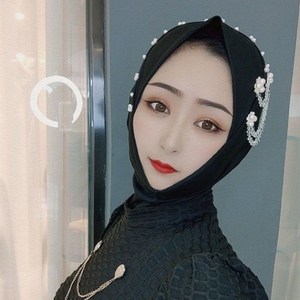 修女头巾斯林纱新款爆款水晶麻小帽檐珍珠水晶流苏回族百搭时尚盖