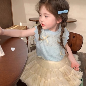 女童夏季甜美可爱套装女宝宝韩版公主半身tutu裙中小童蝴蝶结上衣