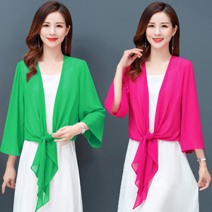 高档防晒小披肩女夏季雪纺披肩式上衣女打结坎肩薄款搭配吊带裙子