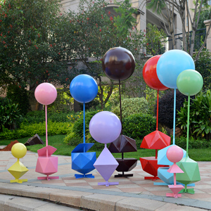 仿真玻璃钢气球雕塑圆球棒棒糖热气球美陈装饰户外商场甜甜圈摆件