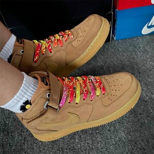 适配nike force 1 mid wheat小麦色af1空军一号中帮腰果花鞋带