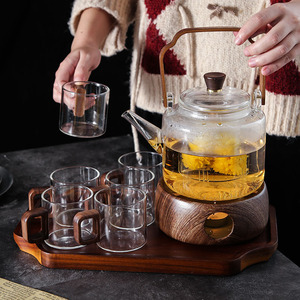 透明玻璃玫瑰花茶壶蜡烛加热下午茶茶具套装水果茶养生煮茶泡茶壶