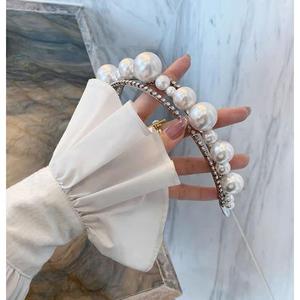 韩国甜美大小珍珠发卡发箍复古白色仙女森系超仙头箍水晶水钻发旅