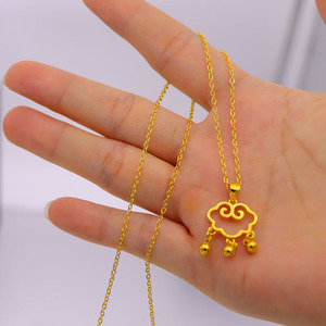 抖音小红书网红同款祥云长命锁吊坠黄金24项链女锁骨链首饰不掉色