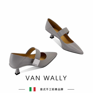 VAN WALLY新款尖头玛丽珍女鞋软皮运动底浅口猫跟小众爆款鞋子夏