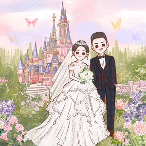 婚庆头像结婚请柬卡通漫画人物定制动漫情侣照片转手绘q版 宠物画