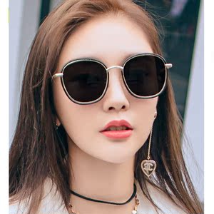 帕杰斯(parjust)新款女款太阳镜开车墨镜圆形潮女眼镜黑色款