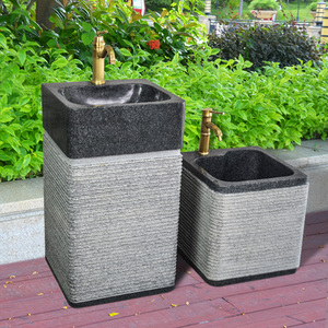 花园方形立柱盆洗手盆庭院天然石头落地式室外水池台盆户外洗手池