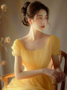 高端精致黄色雪纺连衣裙2024新款女夏季多巴胺穿搭气质绝美仙女裙