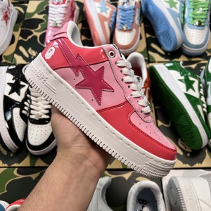 【实拍】bapesta粉漆皮流星鞋 starwalk星星鞋男女运动休闲滑板鞋