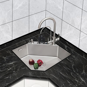 德国阿姆sus304不锈钢手工单水槽转角拐角厨房洗菜盆异形六角水池