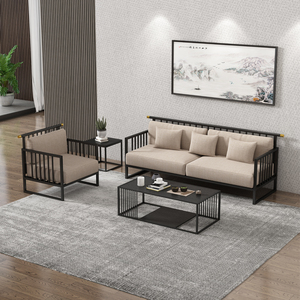 新中式会客接待布艺办公室沙发户外碳素钢铁架酒店金属架沙发定制