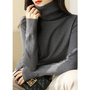 黑色高领羊毛针织打底衫女2023冬季新款韩版显瘦加厚毛衣内搭上衣