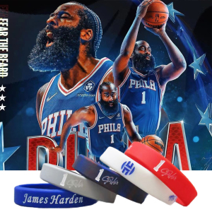 新款哈登篮球手环76人队nba1号球星运动夜光签名硅胶珍藏版手链男