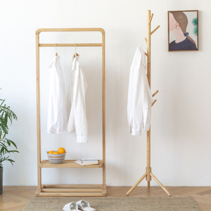 北欧风格实木衣帽架白蜡木卧室家具立柱式l落地小型简约组装挂衣