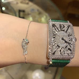 cartier卡地亚豹子手链纯18k金镶满钻无钻小饼护身符项链女