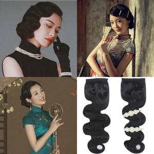 影楼发片上海滩女走秀复古民国风发型大小姐卷发旗袍波浪刘海假发