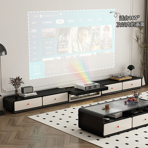 新款法式奶油风激光电视柜3米长客厅家用落地黑白色拼接电视机柜