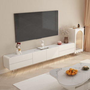 奶油侘寂风电视柜加边柜组合小户型客厅2022新款奶白色带脚45cm高