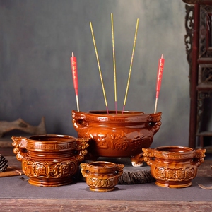 香炉可插蜡烛室内外家用供奉陶瓷佛蜡烛大号小古铜色佛具用品拜神