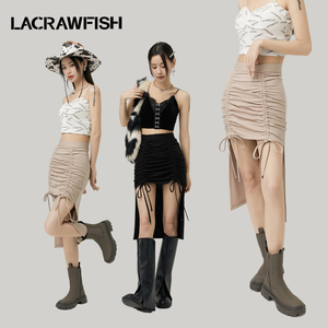 LA CRAWFISH辣妹风设计感抽褶包臀显瘦半身裙前短后长性感短裙女