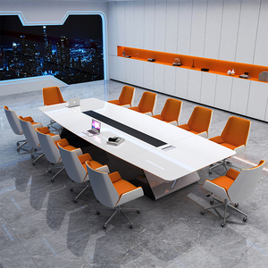白色烤漆会议桌大型会议桌长桌时尚简约现代办公室洽谈桌椅组合