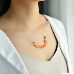 翡翠玉横项链红翡玉衡笑脸项链天然a货翡翠龙勾吊坠龙钩锁骨链