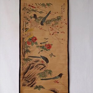 古画国画中堂画 郎世宁喜上眉梢图 家居装饰画挂画壁画仿古字画
