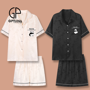 日本GP真丝情侣睡衣夏季短袖薄款一男一女冰丝绸高级感家居服套装