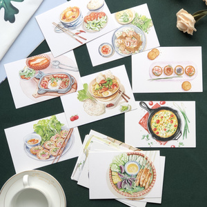 30张盒装 创意手绘舌尖上的美食明信片中国风24节气特色美味卡片