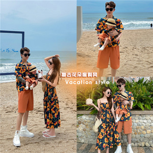 泰国三亚沙滩亲子装夏季吊带连衣裙衬衫套装海边旅游度假风母女装