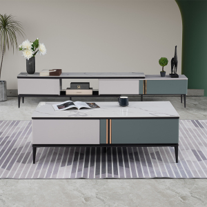 掌上明珠简约轻奢岩板电视柜可伸缩现代小户型客厅茶几电视柜组合